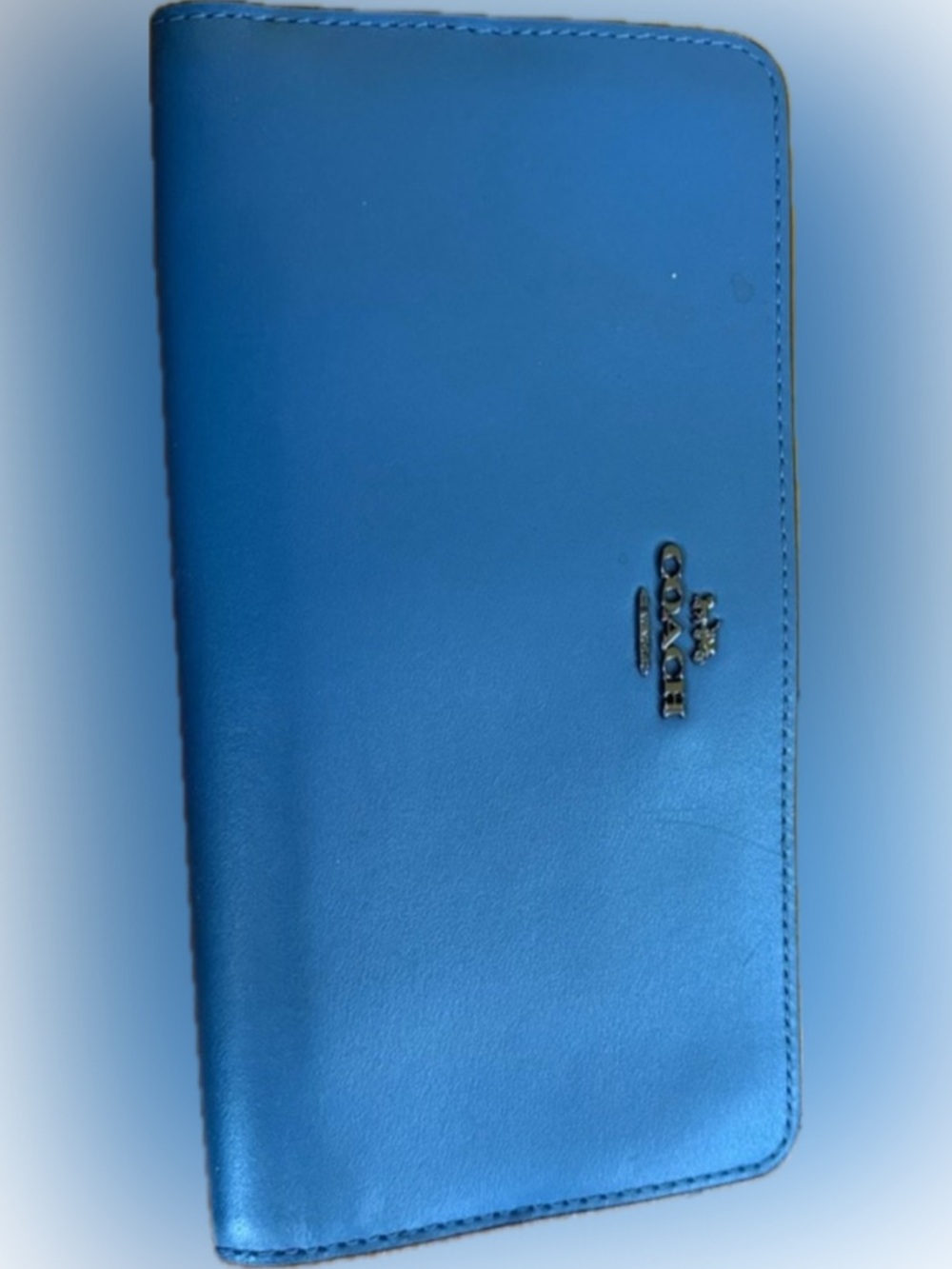 Coach Blue Leather Zip-Around Wallet with Gold Logo
